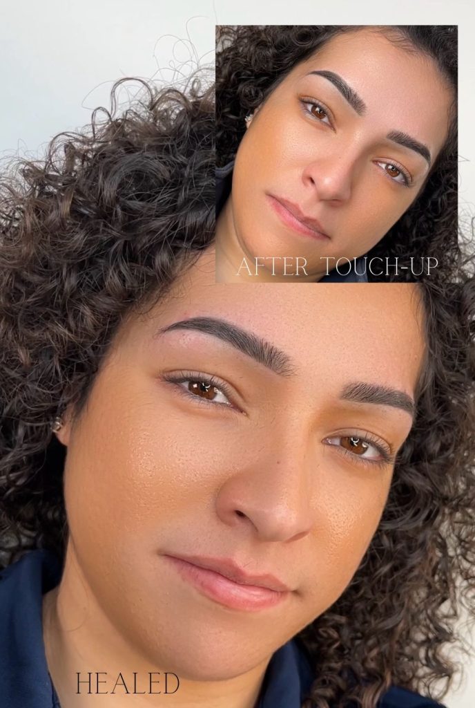 Healed Ombré powder brows showing soft natural pigment retention.