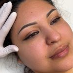 Fresh Ombré powder brows immediately after permanent makeup treatment.
