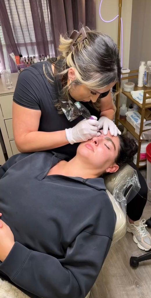 Bri performing an Ombré (Powder) Brows treatment in Stafford, Virginia.